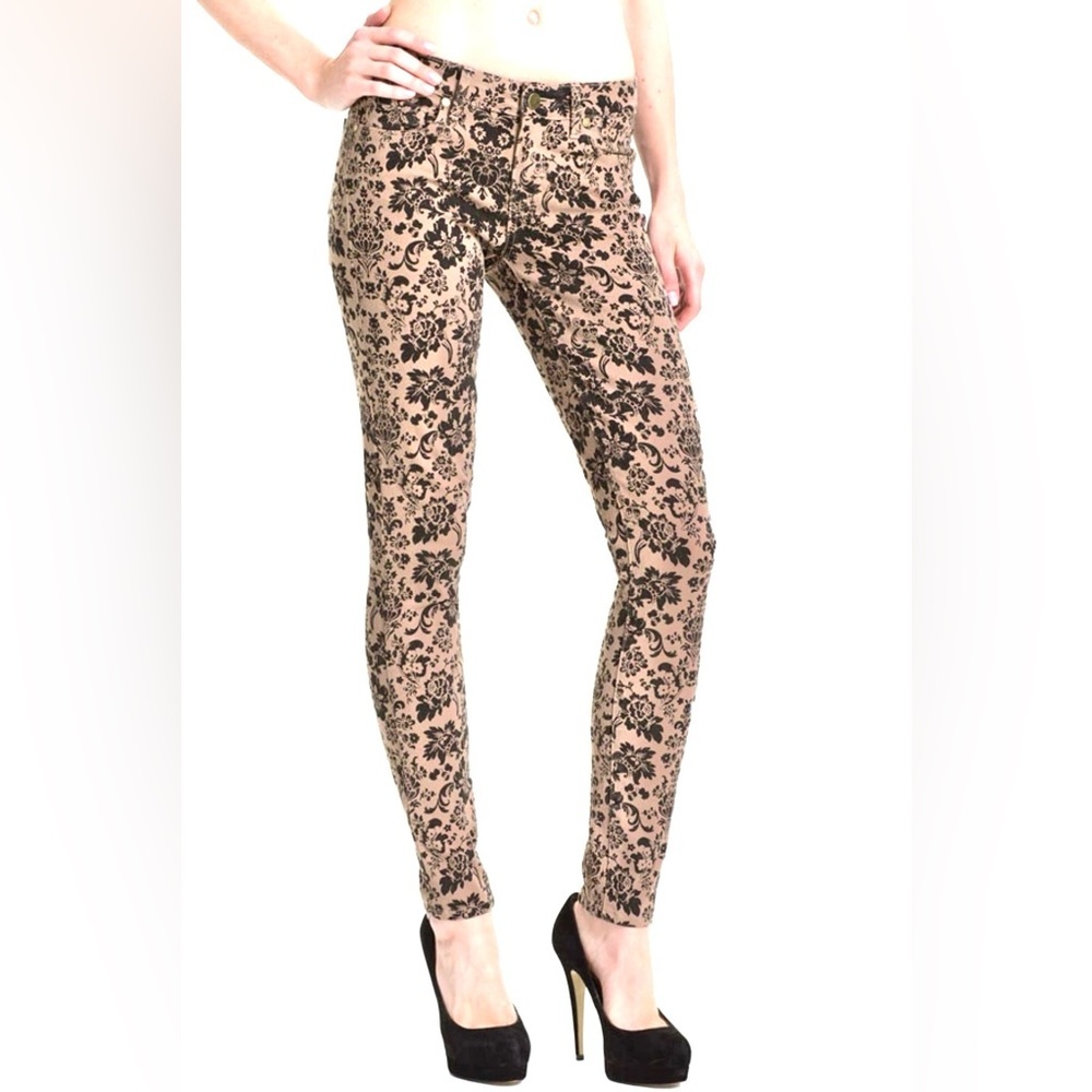 PAIGE “Peg Skinny” Low/Mid Rise Jeans With An All Over Flower Pattern Size 25 - Picture 1 of 14